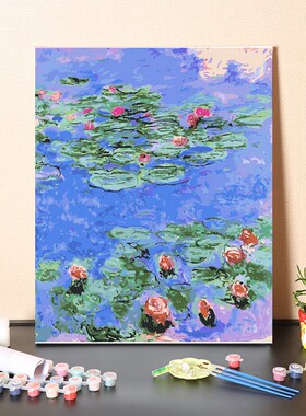 数字油画diy手工填充世界名画莫奈紫色睡莲手绘填色丙烯油彩画画