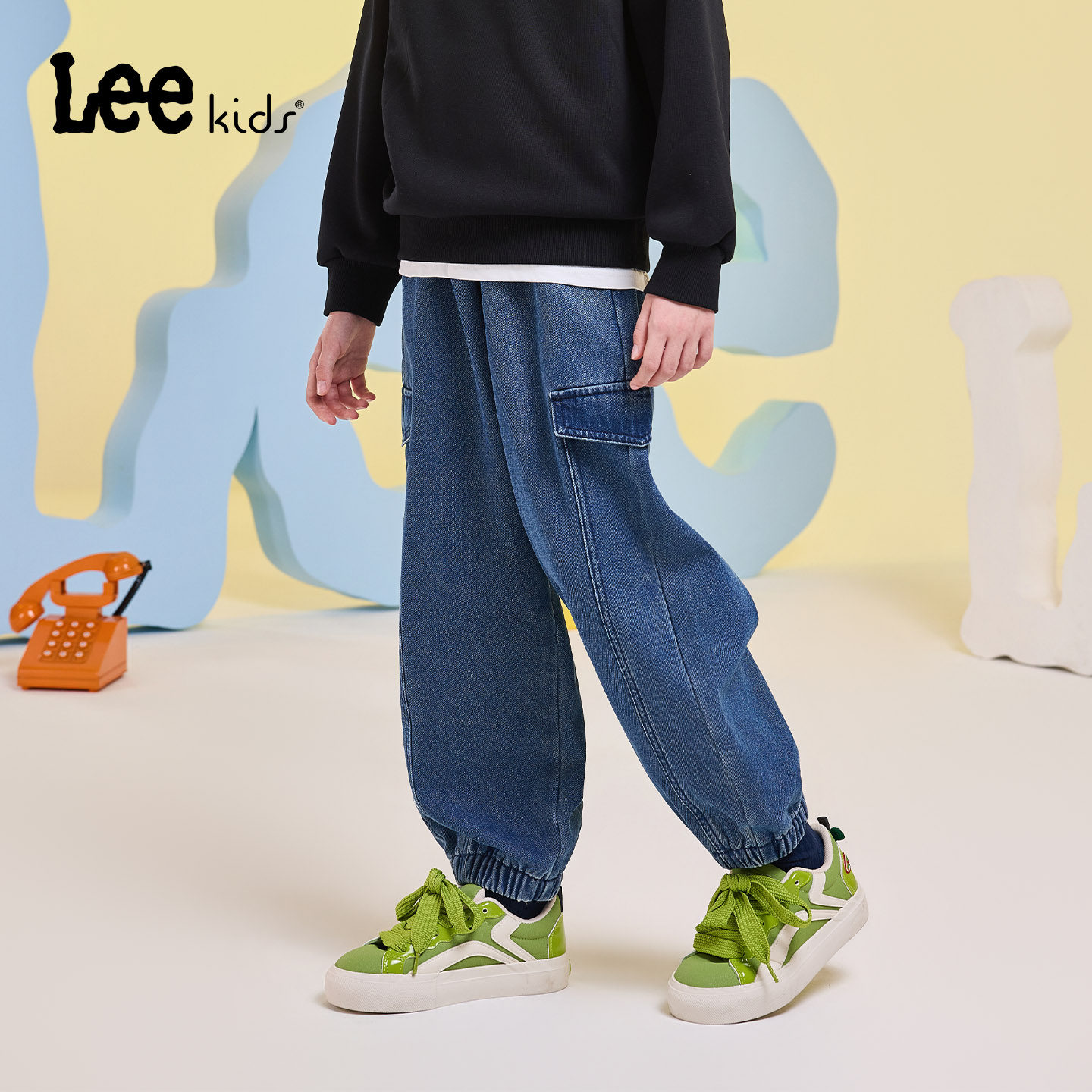 Leekids儿童复古水洗牛仔裤