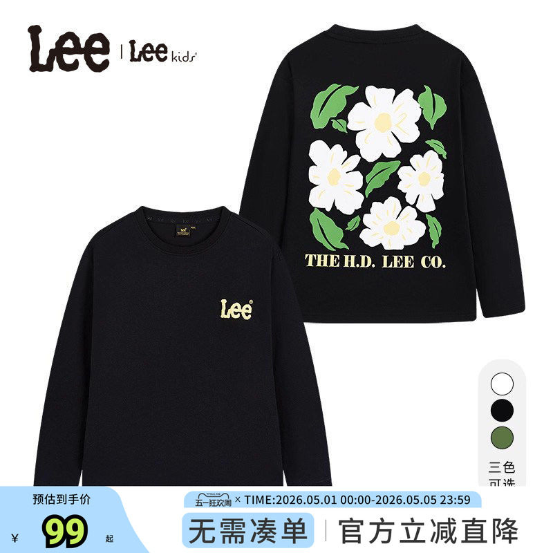 Lee kids儿童长袖T恤春秋时尚百搭宽松休闲运动透气男童女童上衣