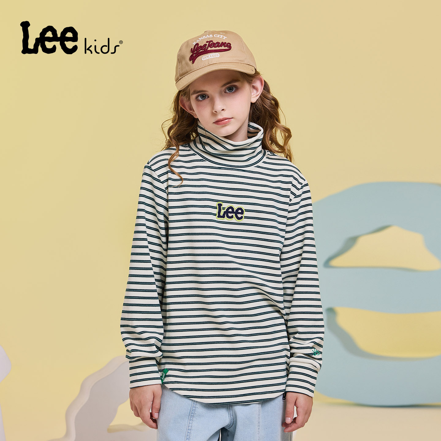 Leekids学院风条纹高领T恤