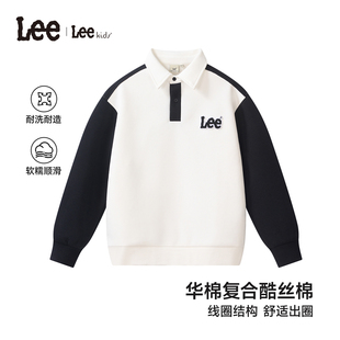 lee kids商场同款童装经典翻领加绒保暖卫衣秋冬男童女童长袖上衣