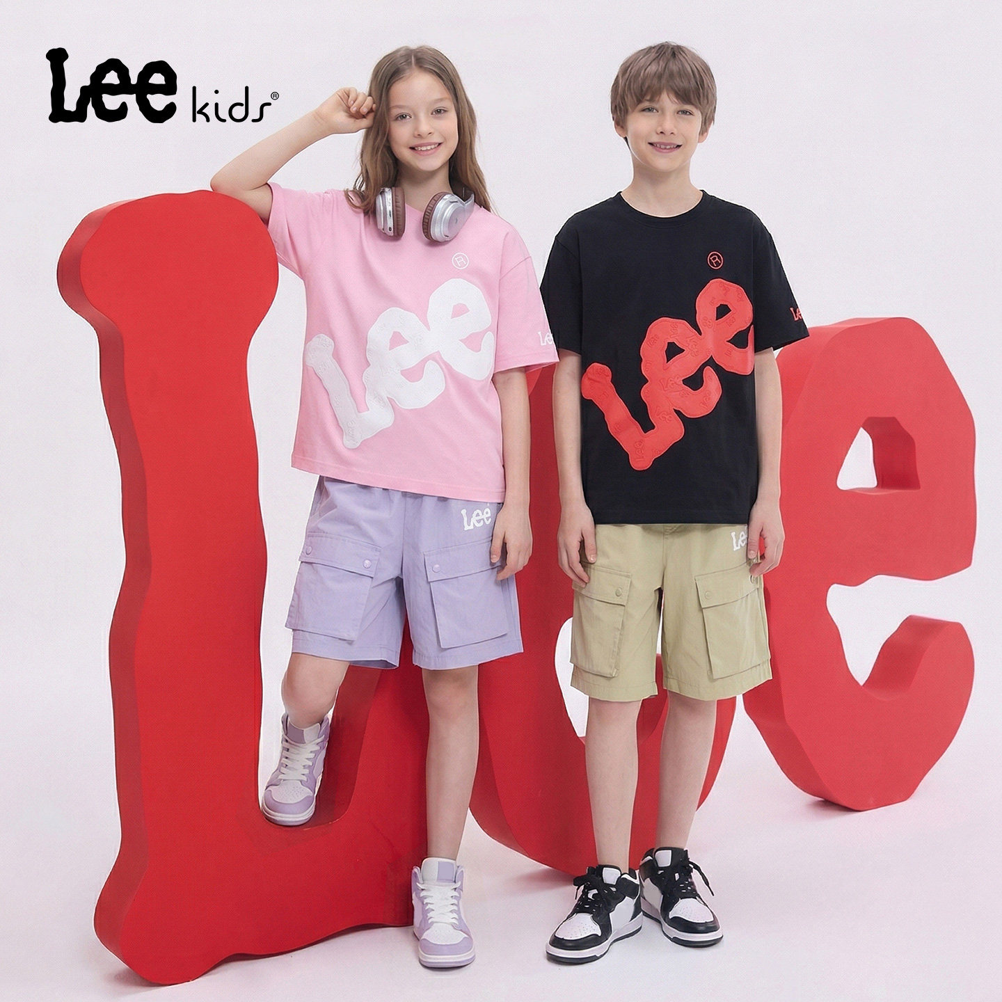 Leekids儿童短袖T恤套装夏百搭男女孩大童上衣运动速干衣