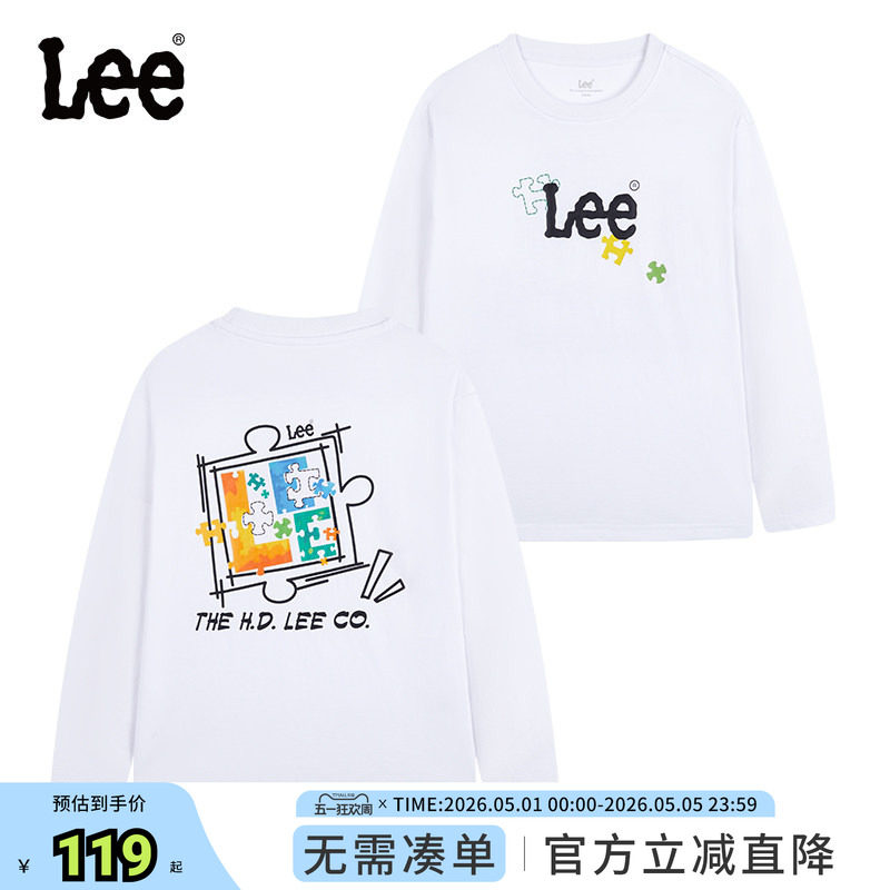 Lee kids儿童长袖T恤纯棉透气潮流舒适宽松休闲男童女童春秋上衣