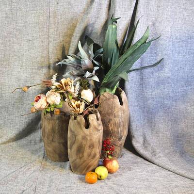 厂家田销新装中式手工制作泡桐木CF19011工艺园家居民售宿饰花瓶