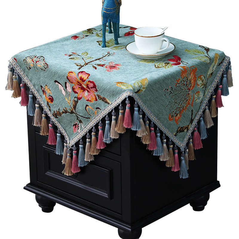 欧式床头柜盖布布艺防尘罩盖巾雪尼尔正方形角几小方巾绣花桌布,居家布艺,桌布,淘宝优惠券,粉丝福利购,淘宝优惠卷