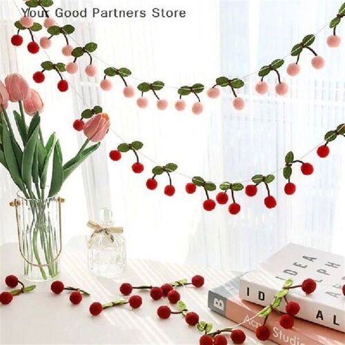 Cherry Felt Ball Handmade Garland String Wall Hanging