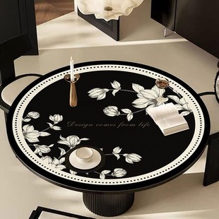 赫本风圆桌桌垫艺术花卉防水防油圆形茶几垫布防烫隔热桌面保护垫