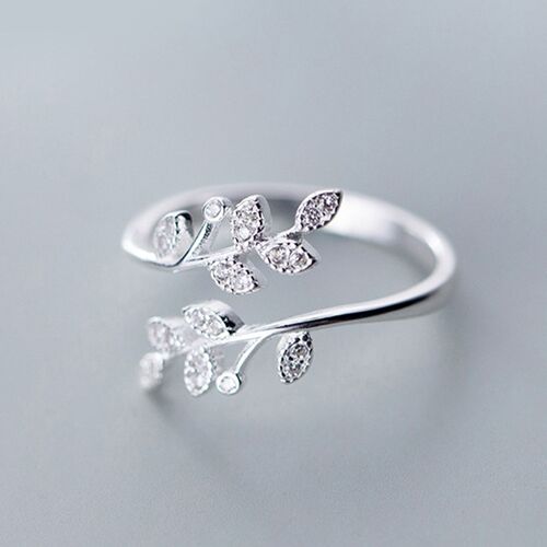 New Korean Open Leaf Rings For Women Girl Silver Color Resiz