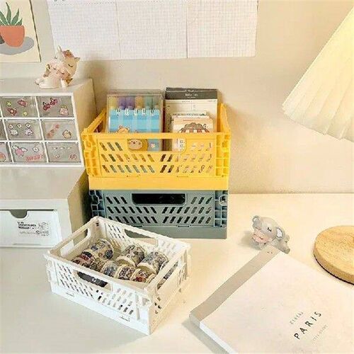 Plastic Folding Desktop Storage Basket with Simple and