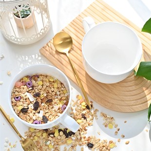 隆达骨瓷纯白大肚杯燕麦杯泡面杯大容量水杯汤碗面碗带把的碗微瑕