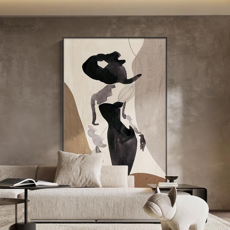 侘寂风客厅装饰画抽象人物沙发背景墙挂画黑白灰大幅落地画玄关画,家居饰品,现代装饰画,淘宝优惠券,粉丝福利购,淘宝优惠卷