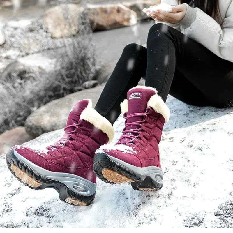 Winter Hiking Boots Shoes for Women Platform Fur Warm Snow B图片