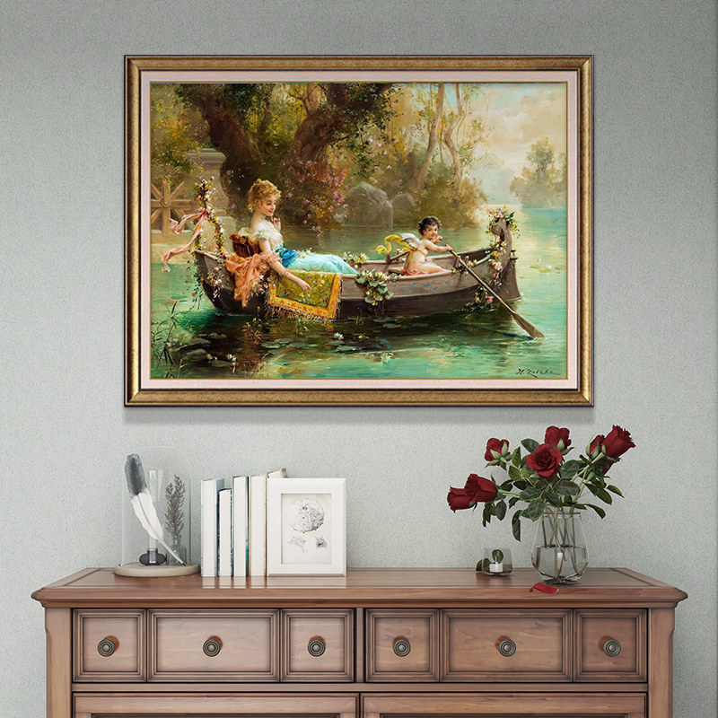 入户玄关装饰画横版世界名画走廊过道墙画正对门客厅挂画人物油画