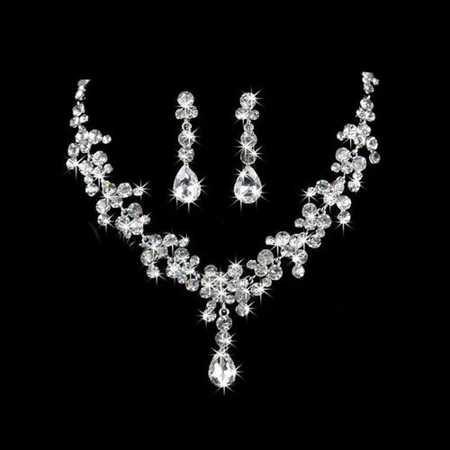 3 Pcs/Set Women Lady Necklace + Earrings Crystal Wedding Par