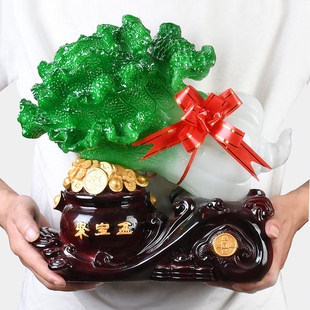 客厅摆件高端大气上档次玉白菜摆件办公室工艺品店铺装饰开业礼品