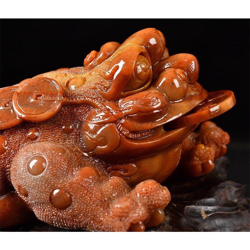 威弗列德寿山石雕刻摆件金蟾玉石奇石手工雕刻书房客厅玄关摆件