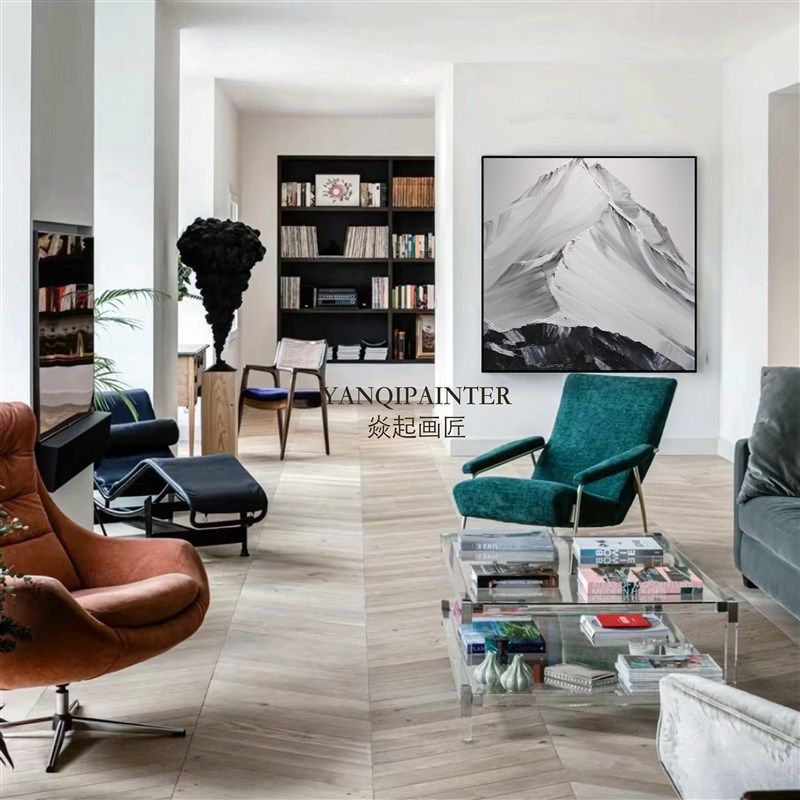 焱起纯手绘油画黑白抽象雪山风景现代装饰画背景墙过道壁画肌理画,家居饰品,油画,淘宝优惠券,粉丝福利购,淘宝优惠卷
