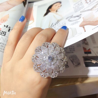 Luxury Big Ring Garland Round With AAA Cubic Zirconia Noble