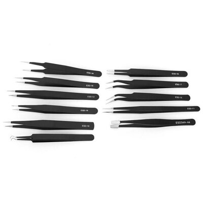 11Pcs Accuracy Tweezers Canvas Bag Set Stainless Steel Strai