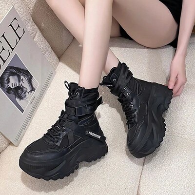 Fashion Women Chunky Platform Motorcycle Boots White Lace Up