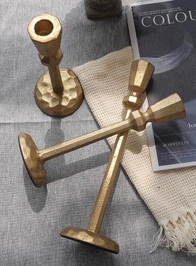 法式简约厚重铸铁金色烛台摆件家居浪漫氛围道具玄关装饰品蜡烛台