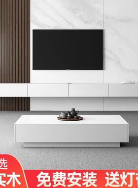 实木电YNN视浮柜悬空挂墙轻奢客厅电新柜款悬小户型壁挂式视茶几