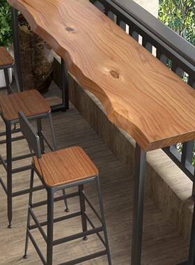 北欧木吧台桌用家台隔阳实断高脚桌椅酒吧靠墙长条桌简86635约靠