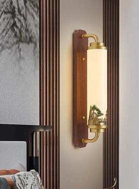 新中式胡过桃木色壁灯主卧室床头52553灯走墙廊道创意客挂壁灯中