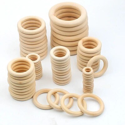 Unfinished Solid Natural Wooden Teething Ring Wood Lead-Free