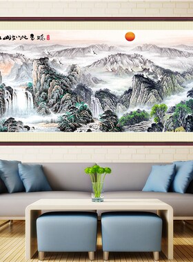 江山如此多娇装饰画山水风景靠山国画沙发背景墙壁画客厅自粘贴画