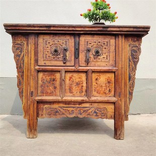 明清古旧家具酒店会所茶楼复古装饰摆件雕花二闷桌柜怀旧收藏老物