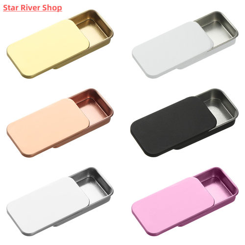 1 Pcs Metal Rectangular Empty Mini Tin Box Tinplate Push Can