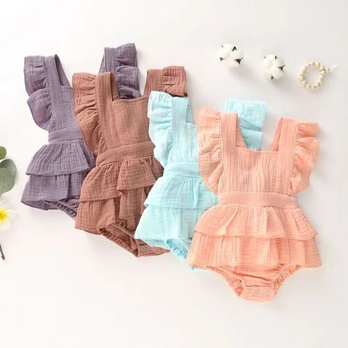 2024 Summer Newborn Baby Girls Bodysuits Clothes Princess Ru