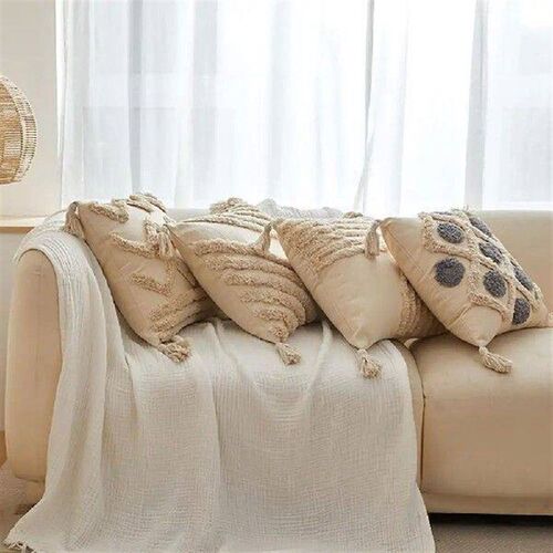 Linen Pillowcase Bohemian Style Tassel Throw Pillow Case