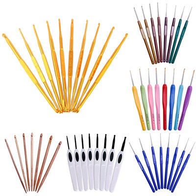 Crochet Hook Set Plastic Handles Aluminum Knitting Needles W