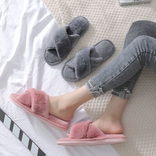 Cross Plush Slippers Indoor Warm Cotton Slippers Thickened L