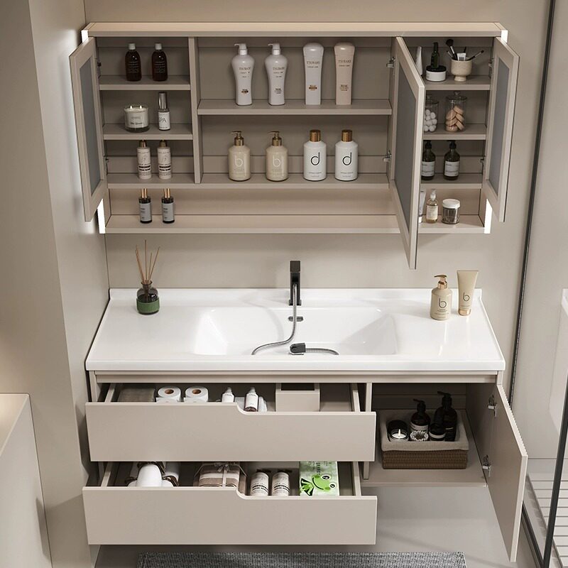 法式奶油风陶瓷一体盆浴室柜卫生间洗手盆洗脸盆柜洗漱台盆柜