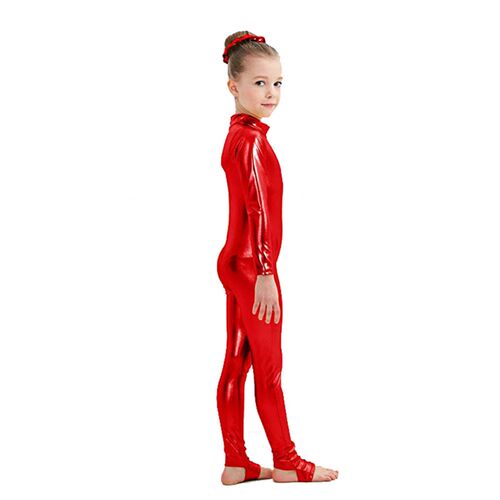 AOYLISEY Kids Long Sleeve Metallic Unitards Stirrups Dance G