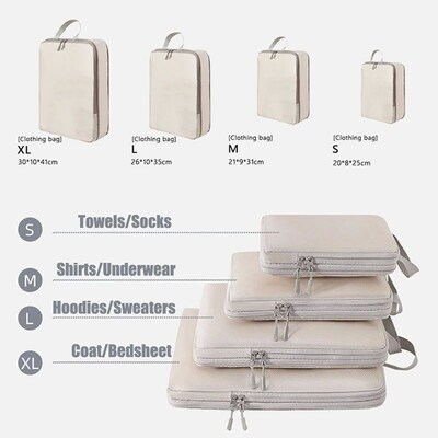 Set/4Pcs Portable Travel Compression Packing Cubes Bag Water