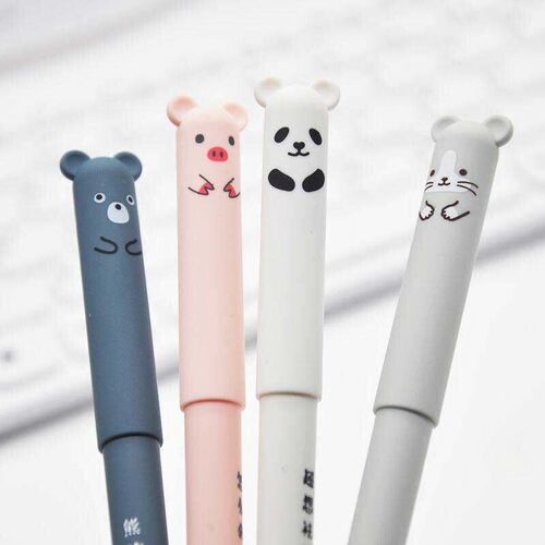 4 pcs/lot Cute Pens Cartoon Animals Erasable Pen 0.35mm Refi