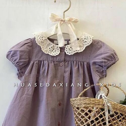 Childrens Wear Girls Western Style Embroidered Collar Summ