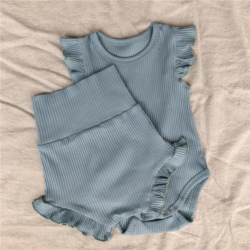 2022 Baby Girl New Clothes Set Soft Ribbed Cotton Bosyuit Sh