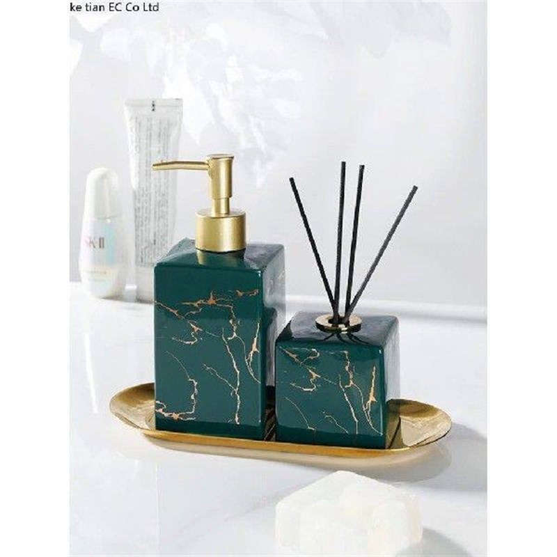 Light luxury marbled ceramic manual soap dispenser lotion - 实物图