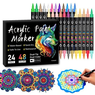 48 Colors Dual Tip Acrylic Paint Pens Markers, 24Pack Art Ma