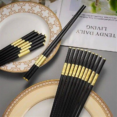 2 Pairs Chinese Chopsticks Food Grade Plastic + Alloy Food