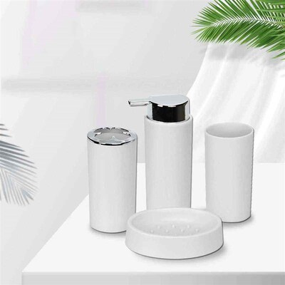 4 Set Bamboo Bathroom Soap Dish Liquid Dispenser Tumbler Hol