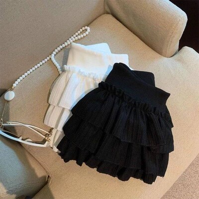 Sweet Puffy Cake Women Skirt Korean Fahion Ruched Ruffle Ski