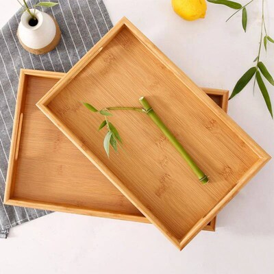 Bamboo Wooden Rectangular Tea Tray Solid Wood Serving Tray K