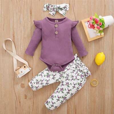 3Pcs Baby Girl Outfit Set Newborn Toddler Girls Clothes Ruff