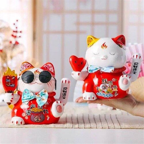 7.5-inch Waving Hand Lucky Cat Chinese Ceramic Ornament